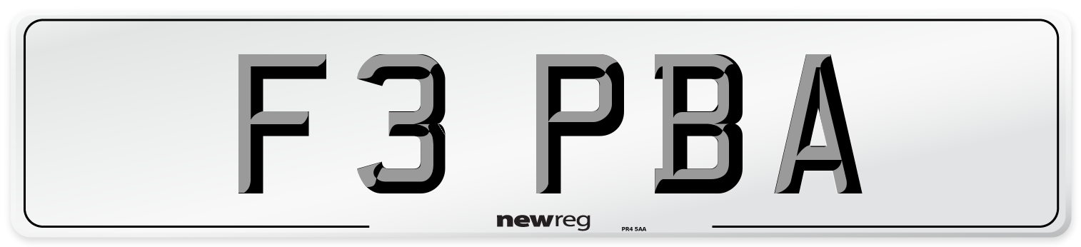 F3 PBA Number Plate from New Reg